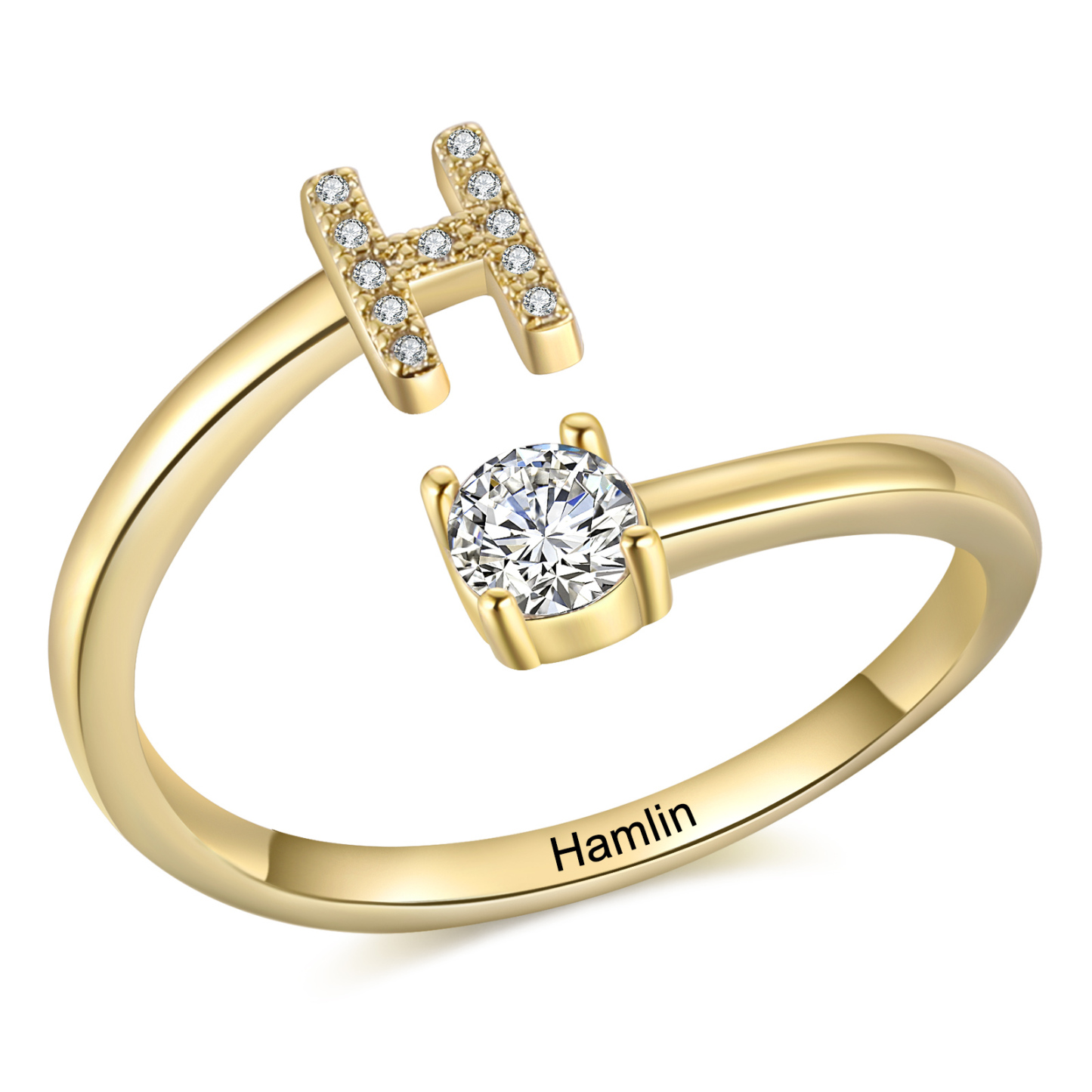 Bague Initiale en Zirconium 1 lettre personnalisé Cadeau pour femme