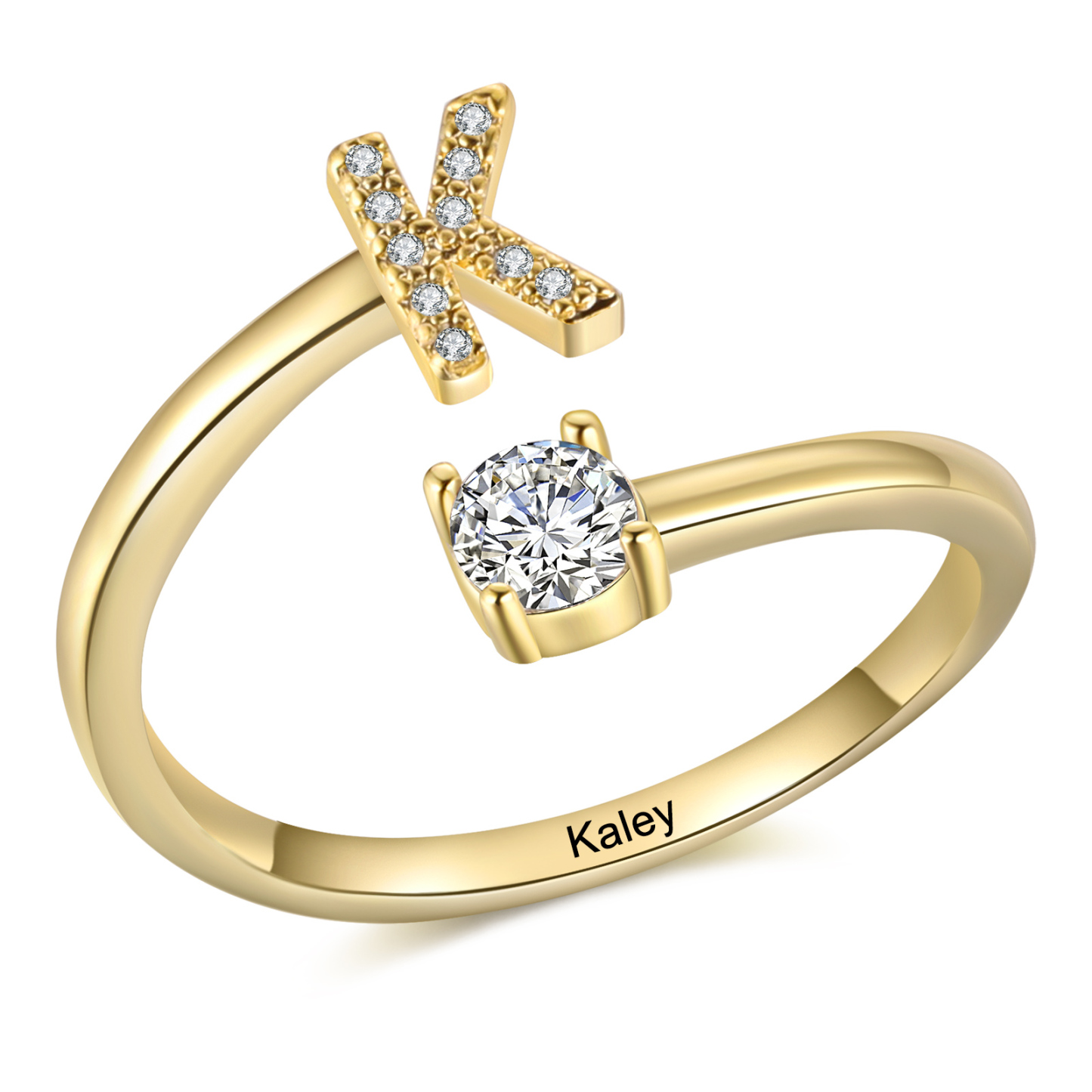 Bague Initiale en Zirconium 1 lettre personnalisé Cadeau pour femme