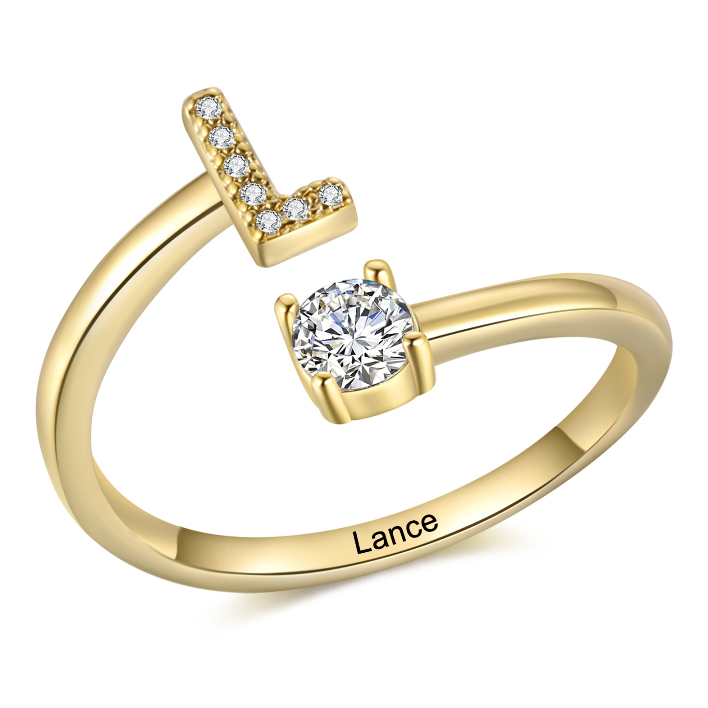 Bague Initiale en Zirconium 1 lettre personnalisé Cadeau pour femme