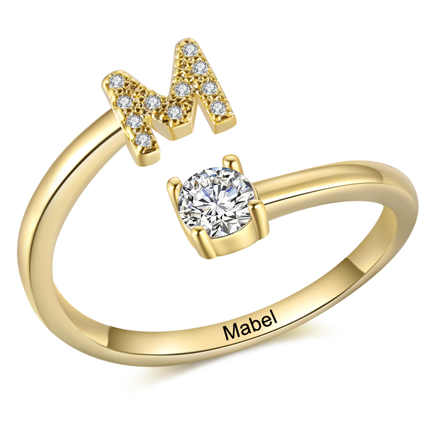 Bague Initiale en Zirconium 1 lettre personnalisé Cadeau pour femme