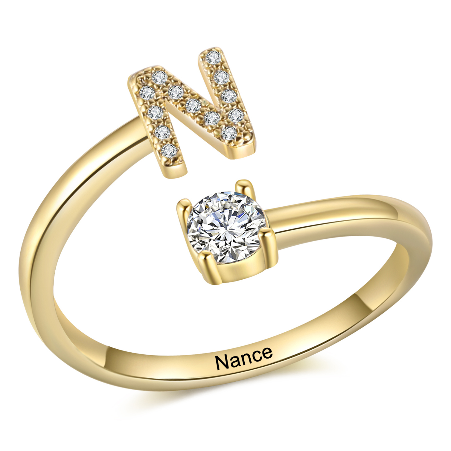 Bague Initiale en Zirconium 1 lettre personnalisé Cadeau pour femme