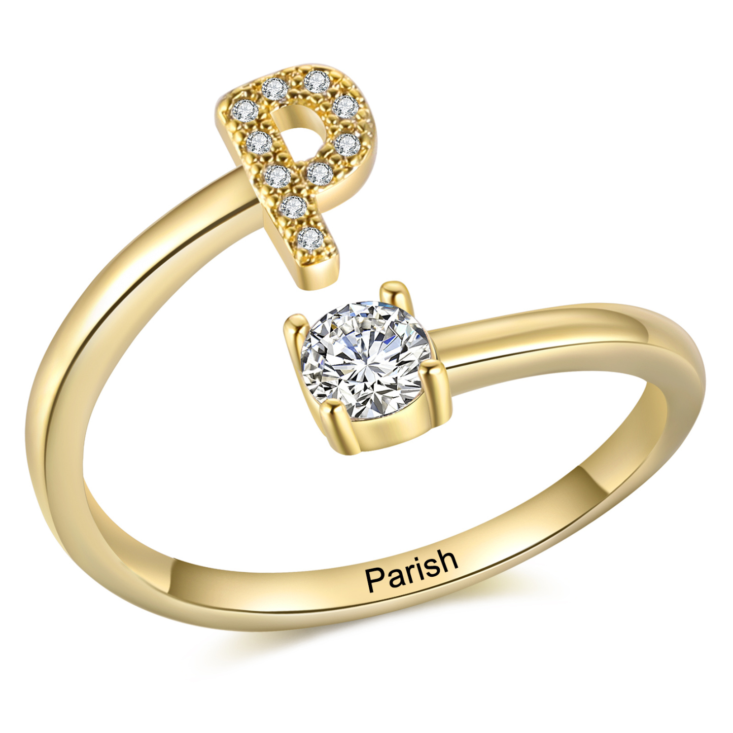 Bague Initiale en Zirconium 1 lettre personnalisé Cadeau pour femme