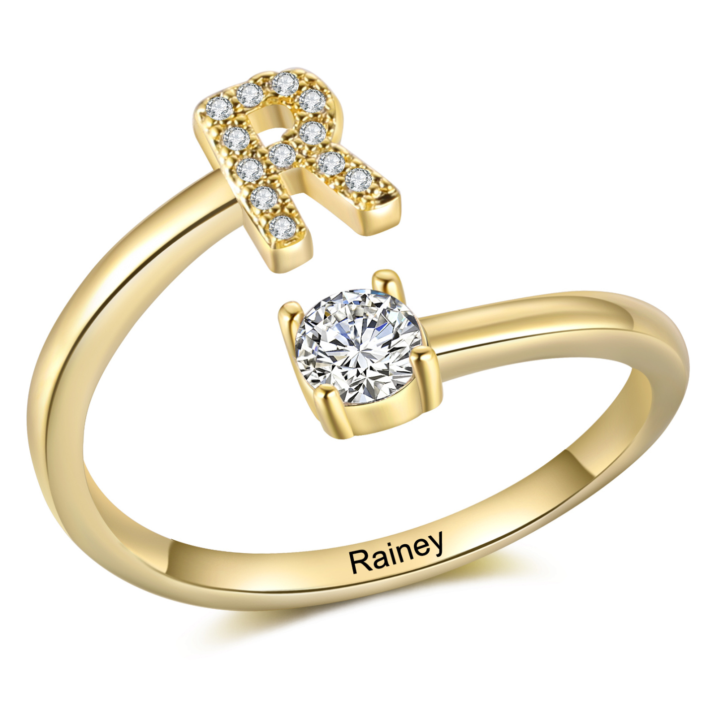 Bague Initiale en Zirconium 1 lettre personnalisé Cadeau pour femme