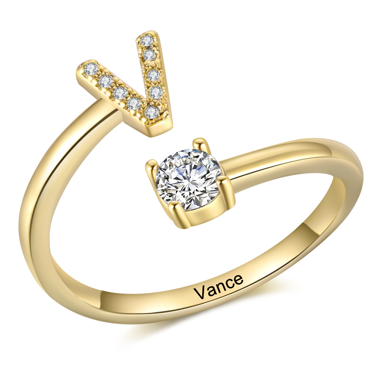 Bague Initiale en Zirconium 1 lettre personnalisé Cadeau pour femme