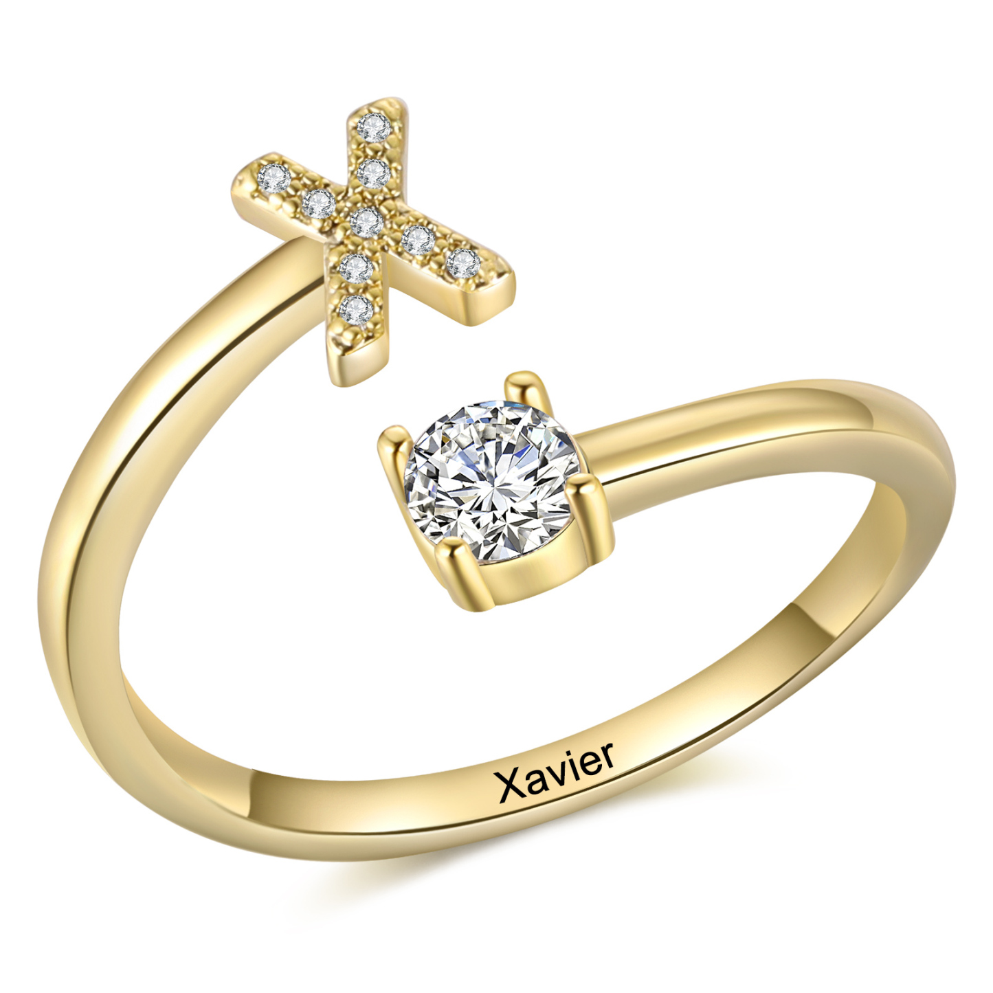 Bague Initiale en Zirconium 1 lettre personnalisé Cadeau pour femme