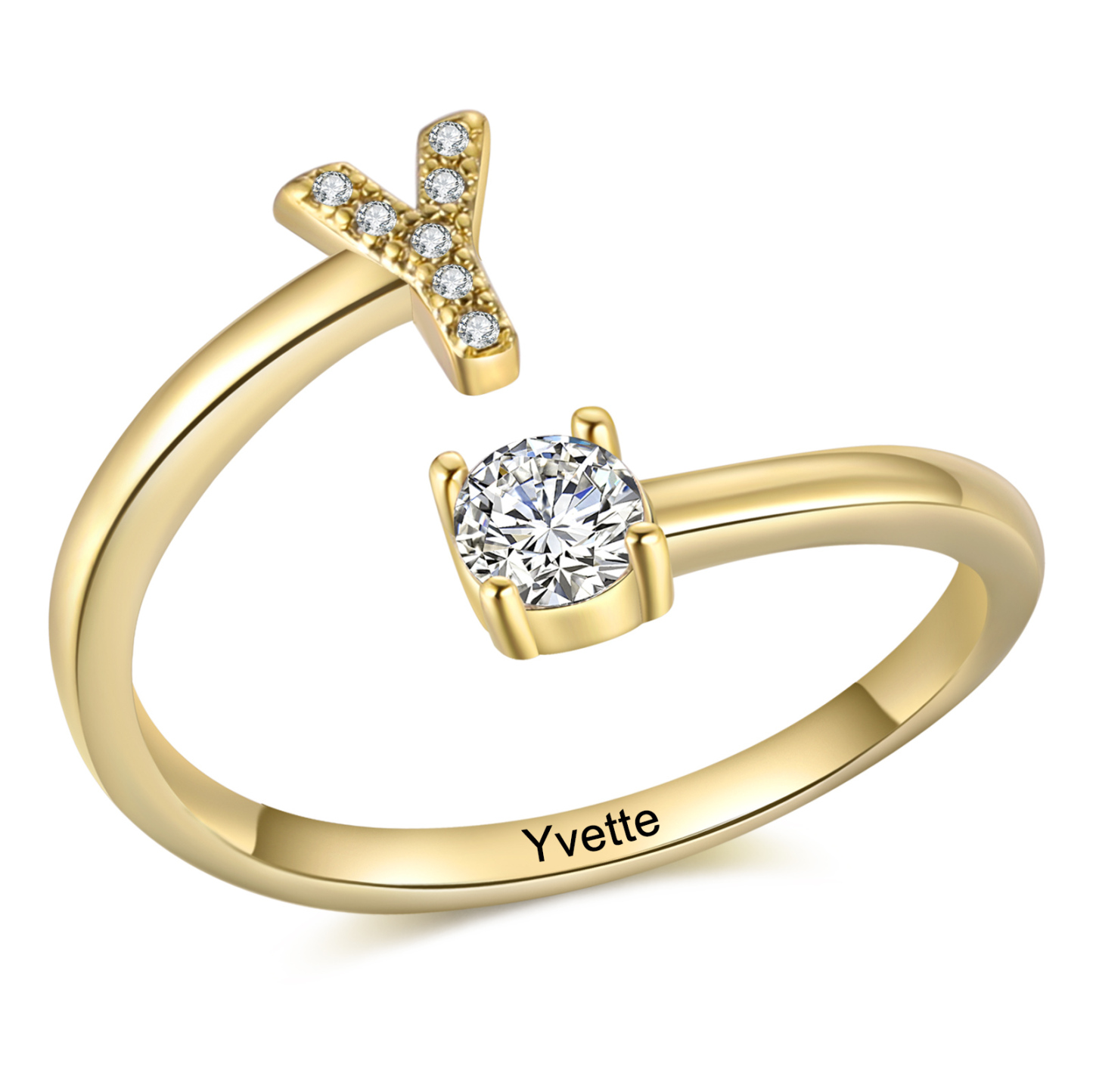Bague Initiale en Zirconium 1 lettre personnalisé Cadeau pour femme