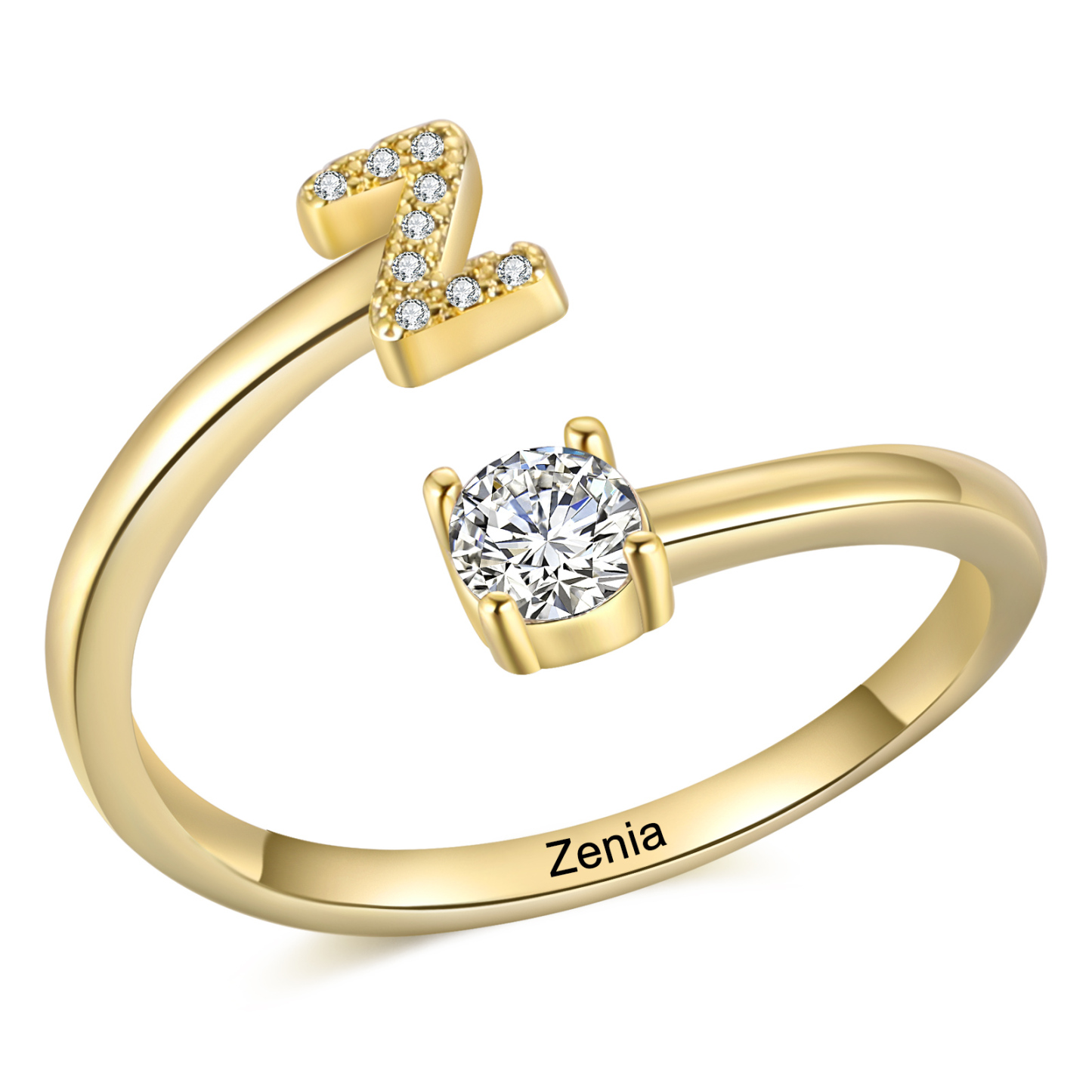Bague Initiale en Zirconium 1 lettre personnalisé Cadeau pour femme