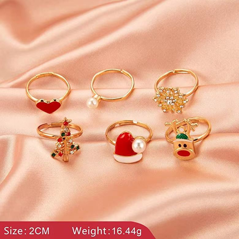 Lot De 6 Bagues Arbre De Noël Pour Femme - Alliage - Décoratives Et Festives