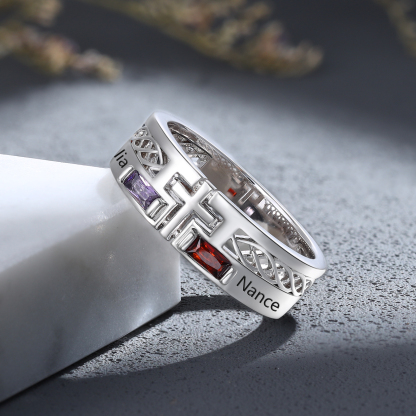 Bague Personnalisée avec 2 Noms et 2 Pierres de Naissance - Cadeau Pour Homme | Jessemade