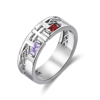 Bague Personnalisée avec 2 Noms et 2 Pierres de Naissance - Cadeau Pour Homme | Jessemade