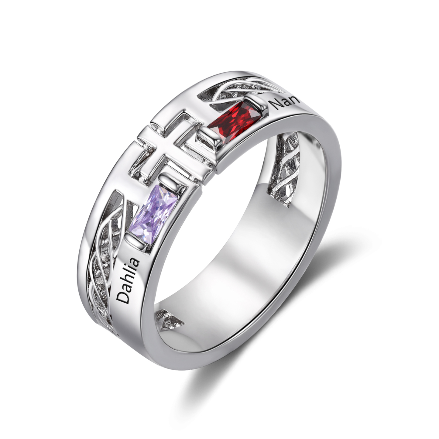 Bague Homme avec 2 Noms Gravés et Pierres de Naissance Personnalisées | Jessemade