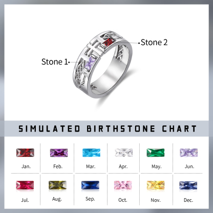 Bague Personnalisée avec 2 Noms et 2 Pierres de Naissance - Cadeau Pour Homme | Jessemade