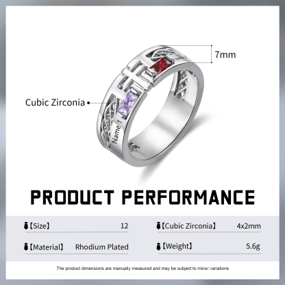 Bague Personnalisée avec 2 Noms et 2 Pierres de Naissance - Cadeau Pour Homme | Jessemade