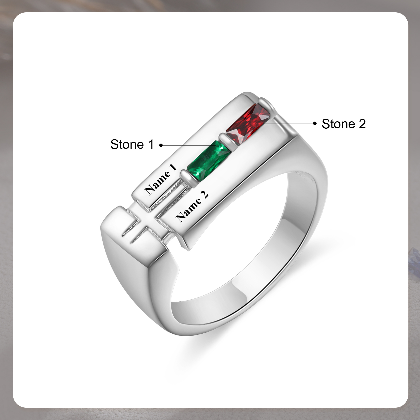 Bague Homme Personnalisée avec 2 Noms et 2 Pierres de Naissance | Jessemade