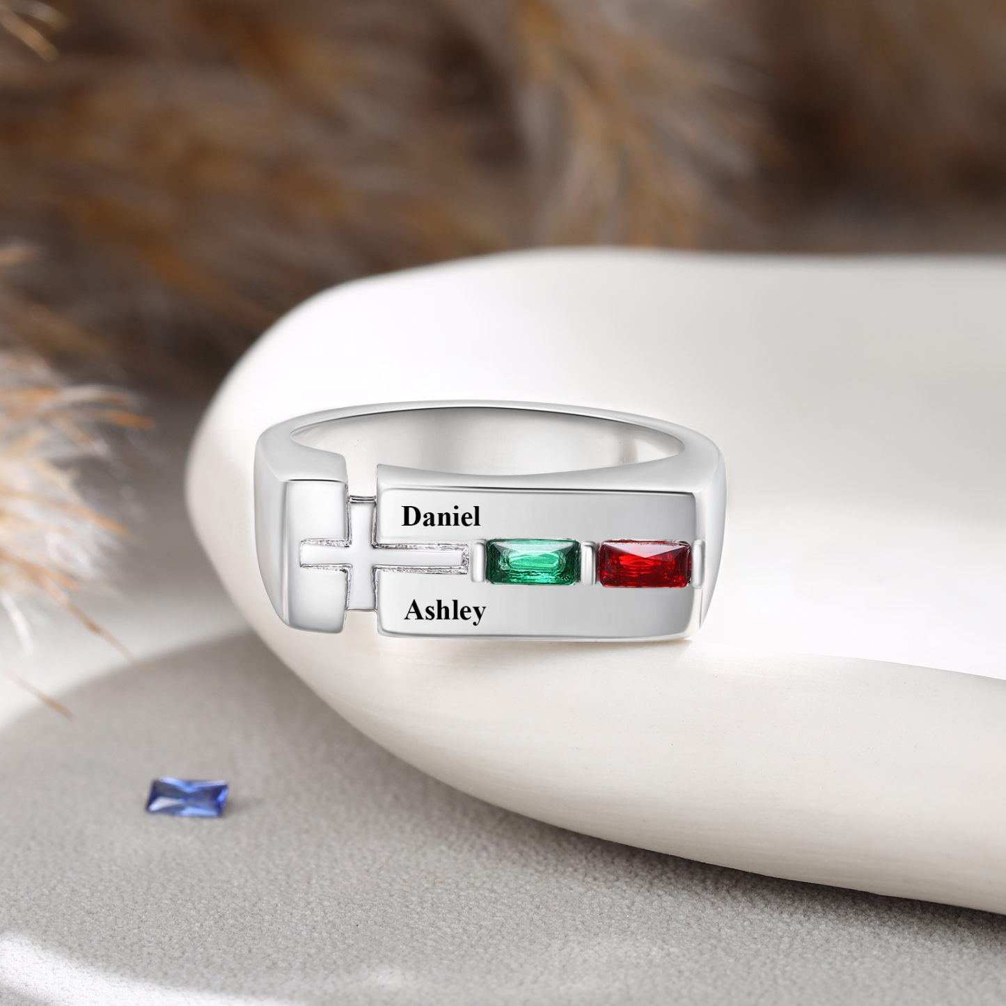 Bague Homme Personnalisée avec 2 Noms et 2 Pierres de Naissance | Jessemade