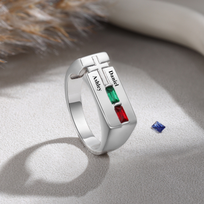 Bague Homme Personnalisée avec 2 Noms et 2 Pierres de Naissance | Jessemade