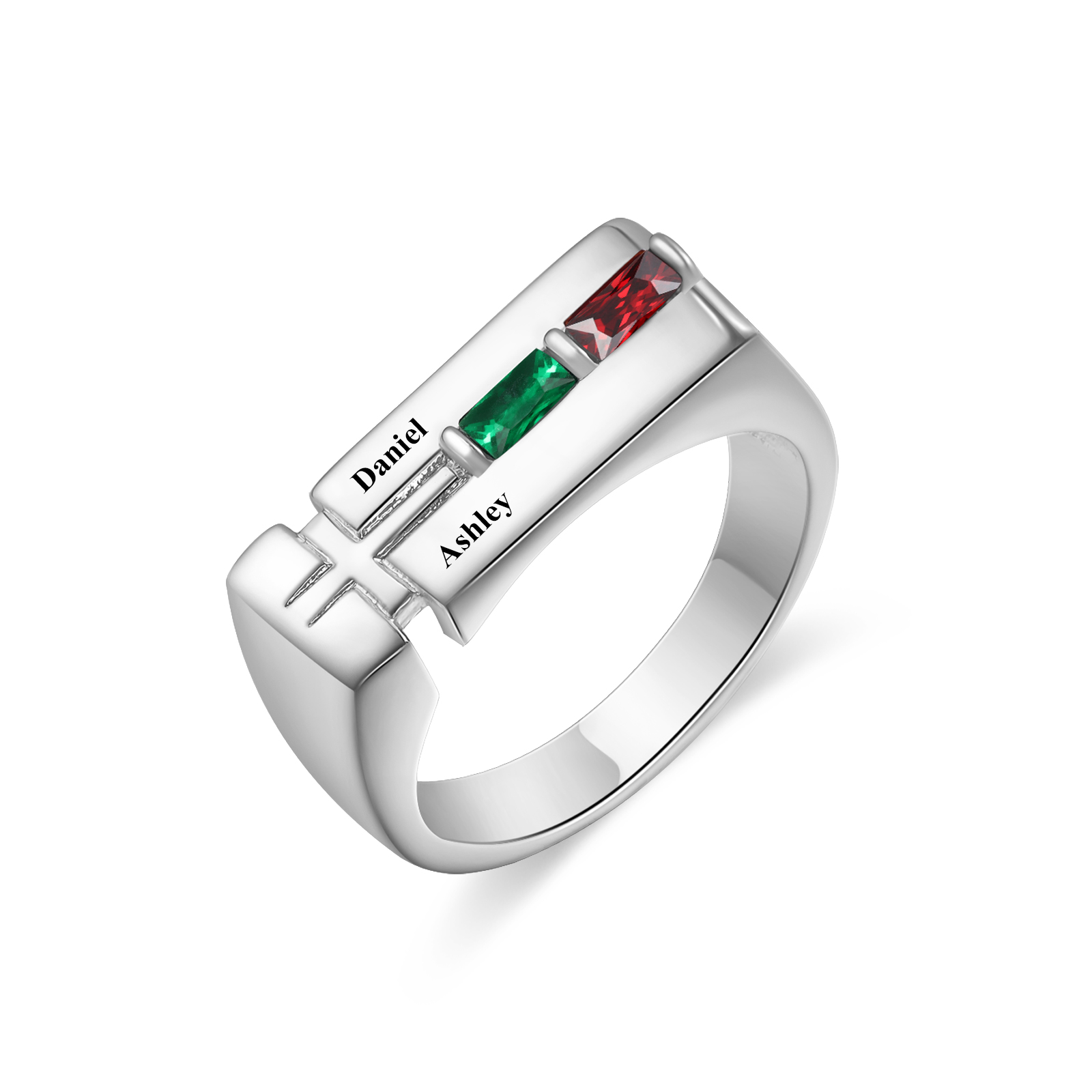 Bague Homme Personnalisée avec 2 Noms et 2 Pierres de Naissance | Jessemade