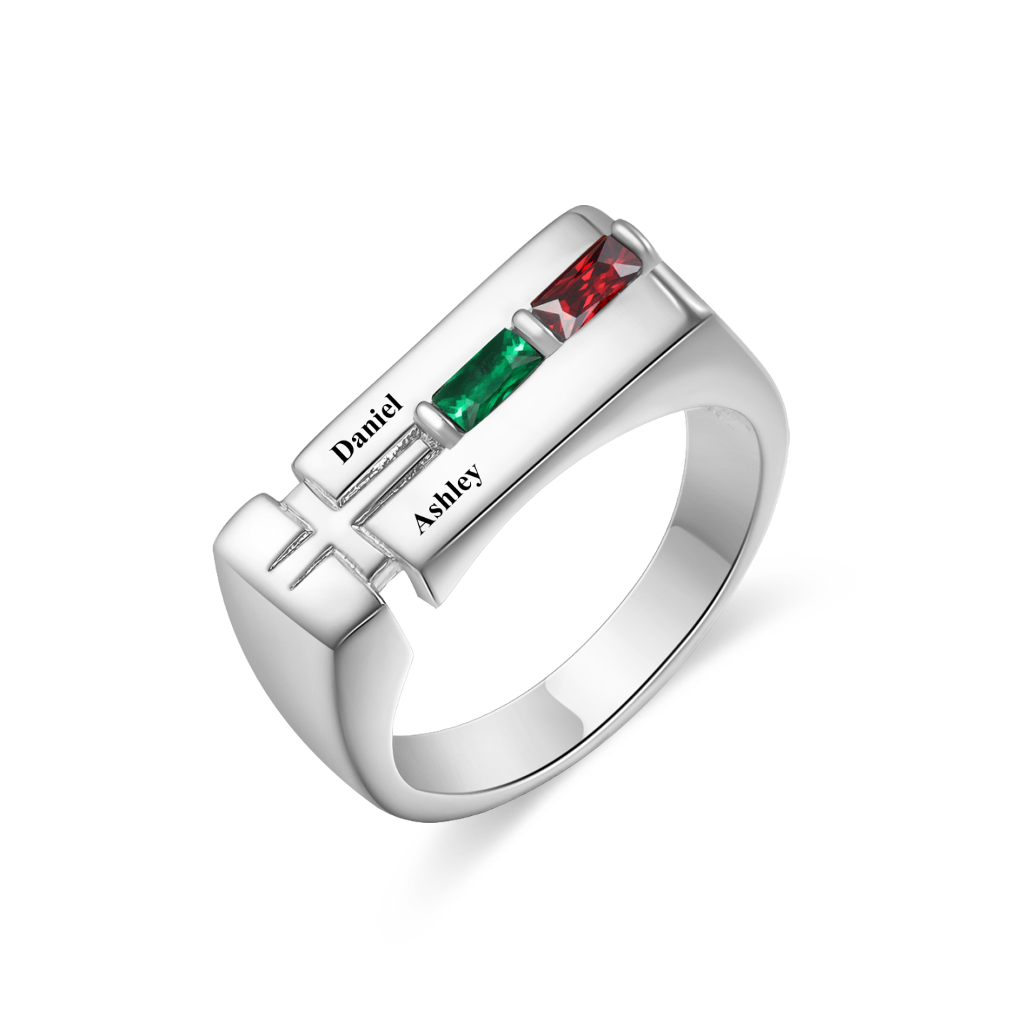 Bague Homme avec 2 Noms Gravés et Pierres de Naissance Personnalisées | Jessemade