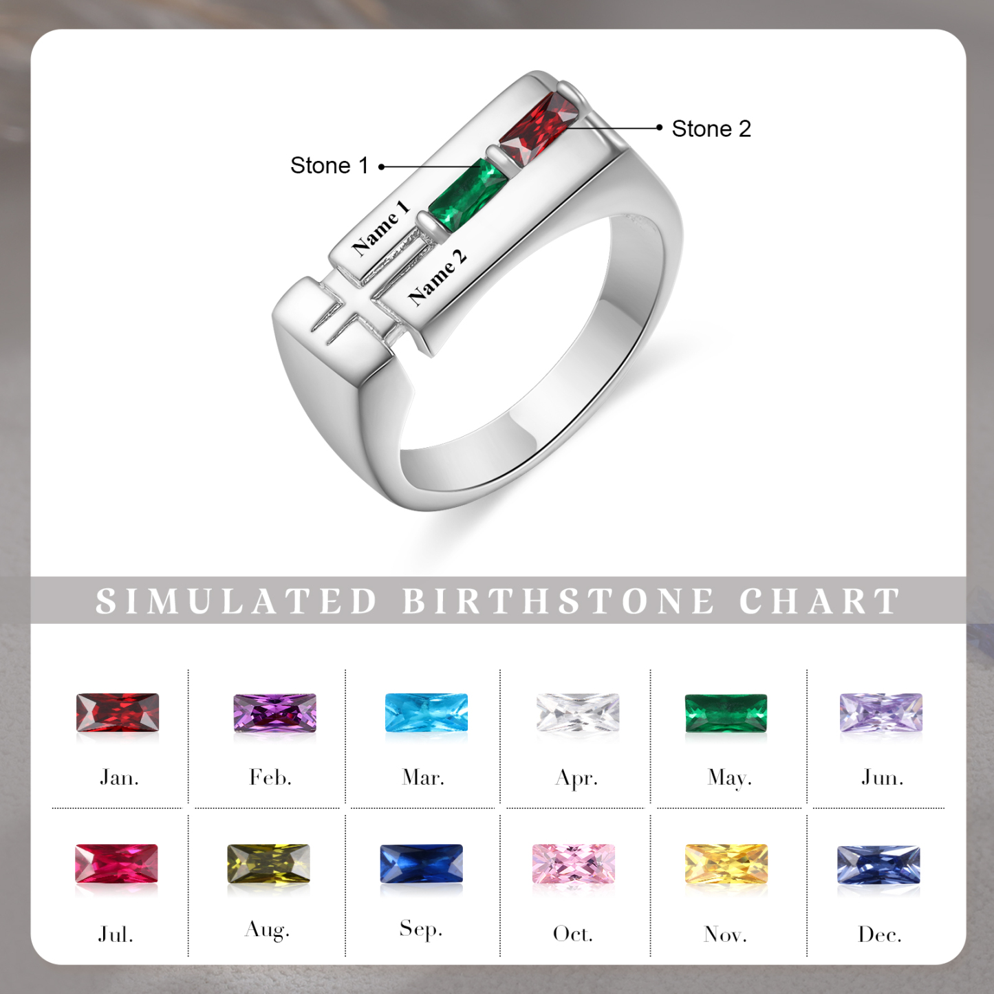 Bague Homme Personnalisée avec 2 Noms et 2 Pierres de Naissance | Jessemade
