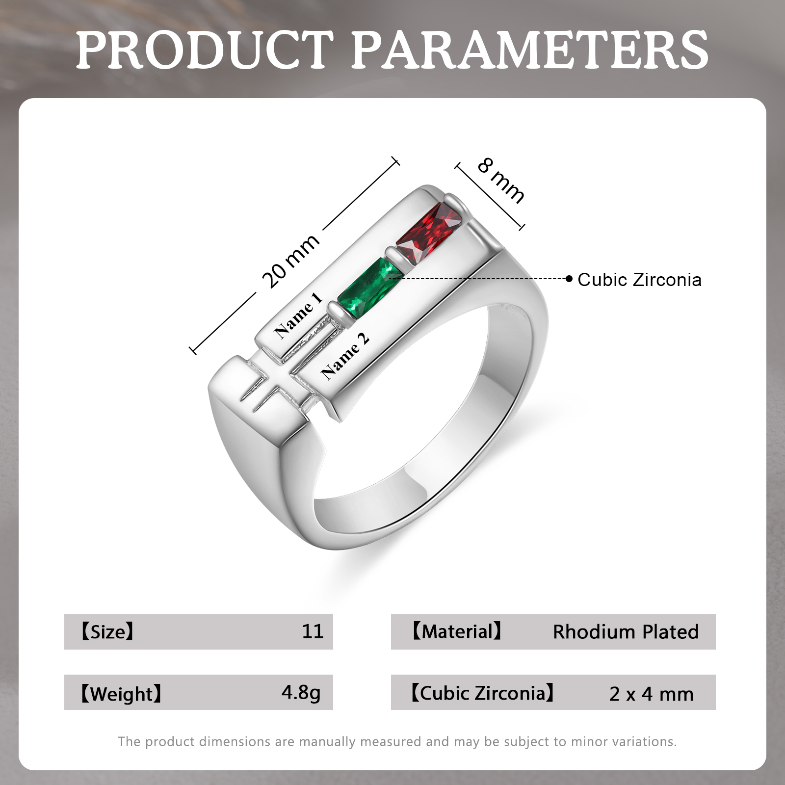 Bague Homme Personnalisée avec 2 Noms et 2 Pierres de Naissance | Jessemade