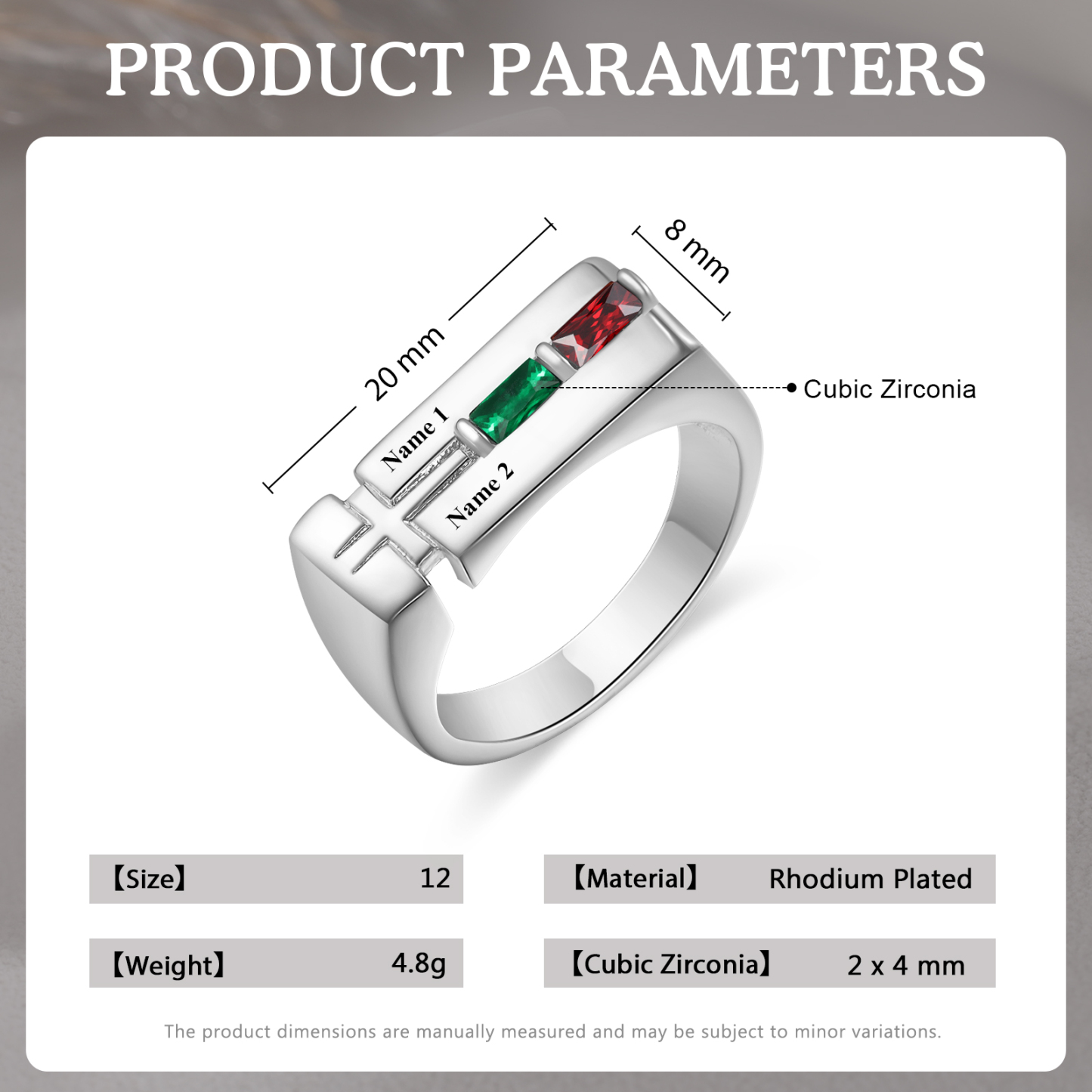 Bague Homme Personnalisée avec 2 Noms et 2 Pierres de Naissance | Jessemade