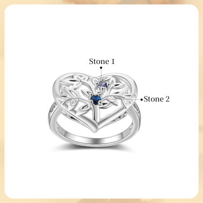 Bague Arbre de Vie Personnalisée – Anneau Cœur avec Pierres de Naissance et Gravure de Noms