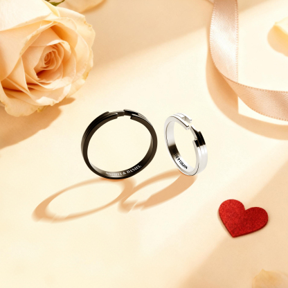 Bagues couple bicolores et ajustables, 2 Textes personnalisés