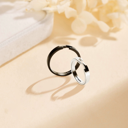 Bagues couple bicolores et ajustables, 2 Textes personnalisés