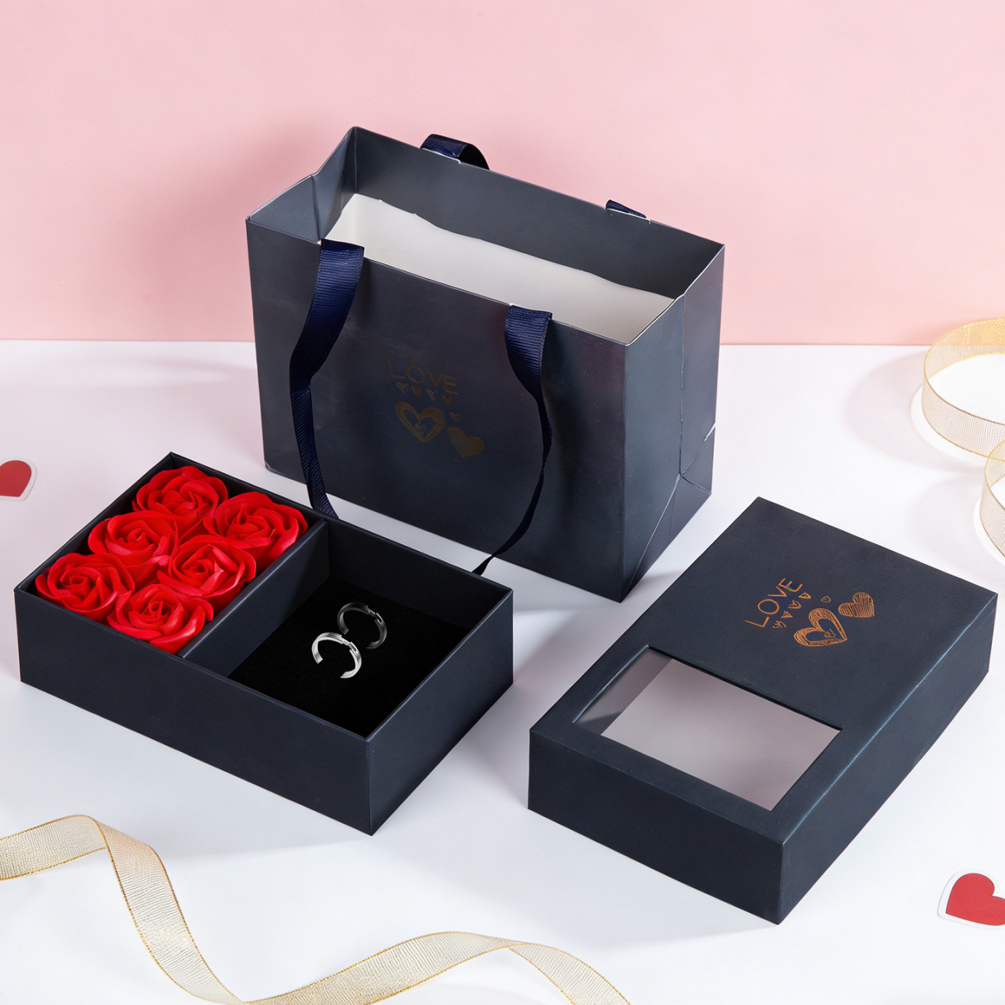 Bagues couple bicolores et ajustables, 2 Textes personnalisés