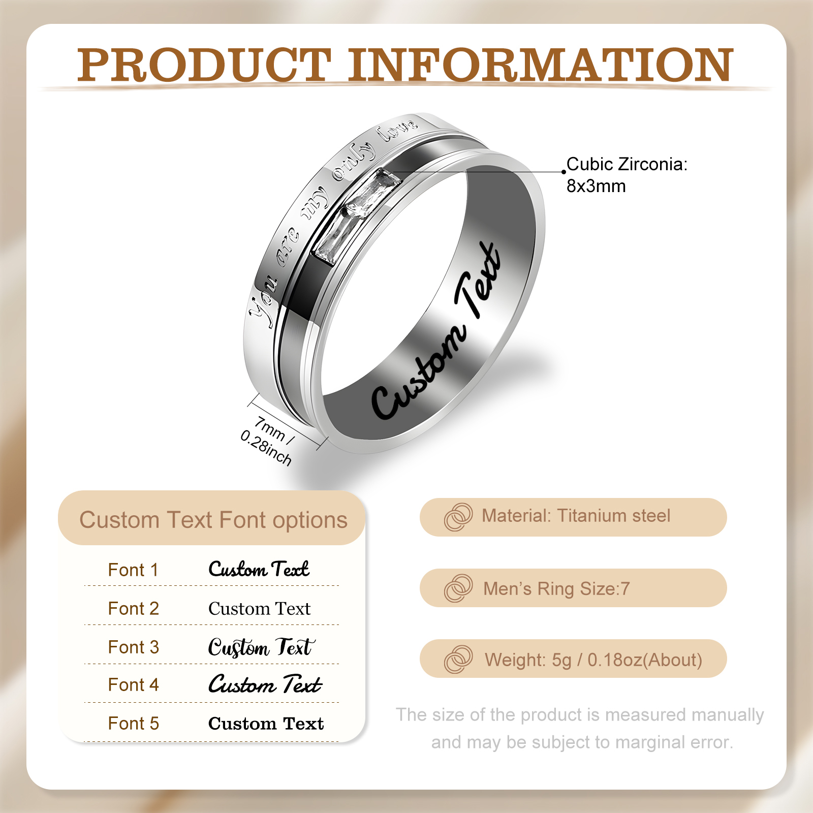 Bagues Couple Personnalisées – Anneaux en Acier Titane avec Gravure et Pierre Rectangulaire