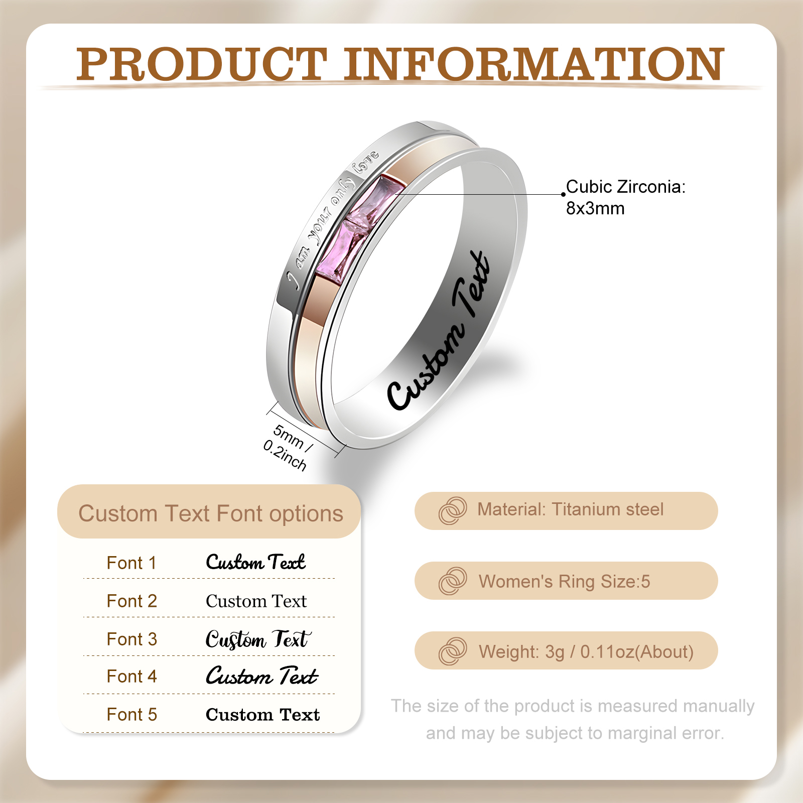 Bagues Couple Personnalisées – Anneaux en Acier Titane avec Gravure et Pierre Rectangulaire