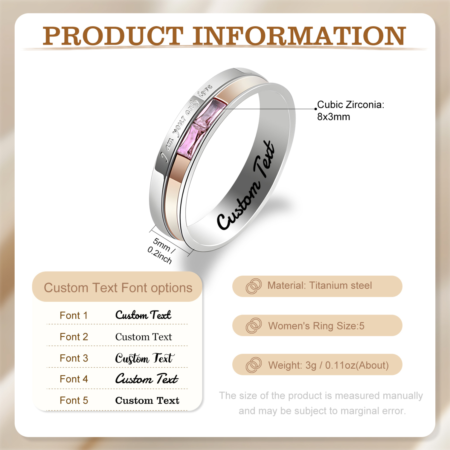 Bagues Couple Personnalisées – Anneaux en Acier Titane avec Gravure et Pierre Rectangulaire