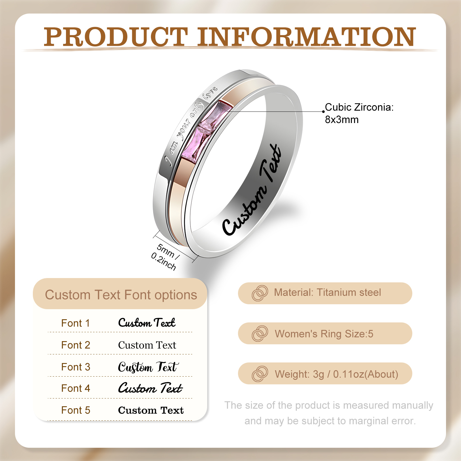 Bagues Couple Personnalisées – Anneaux en Acier Titane avec Gravure et Pierre Rectangulaire