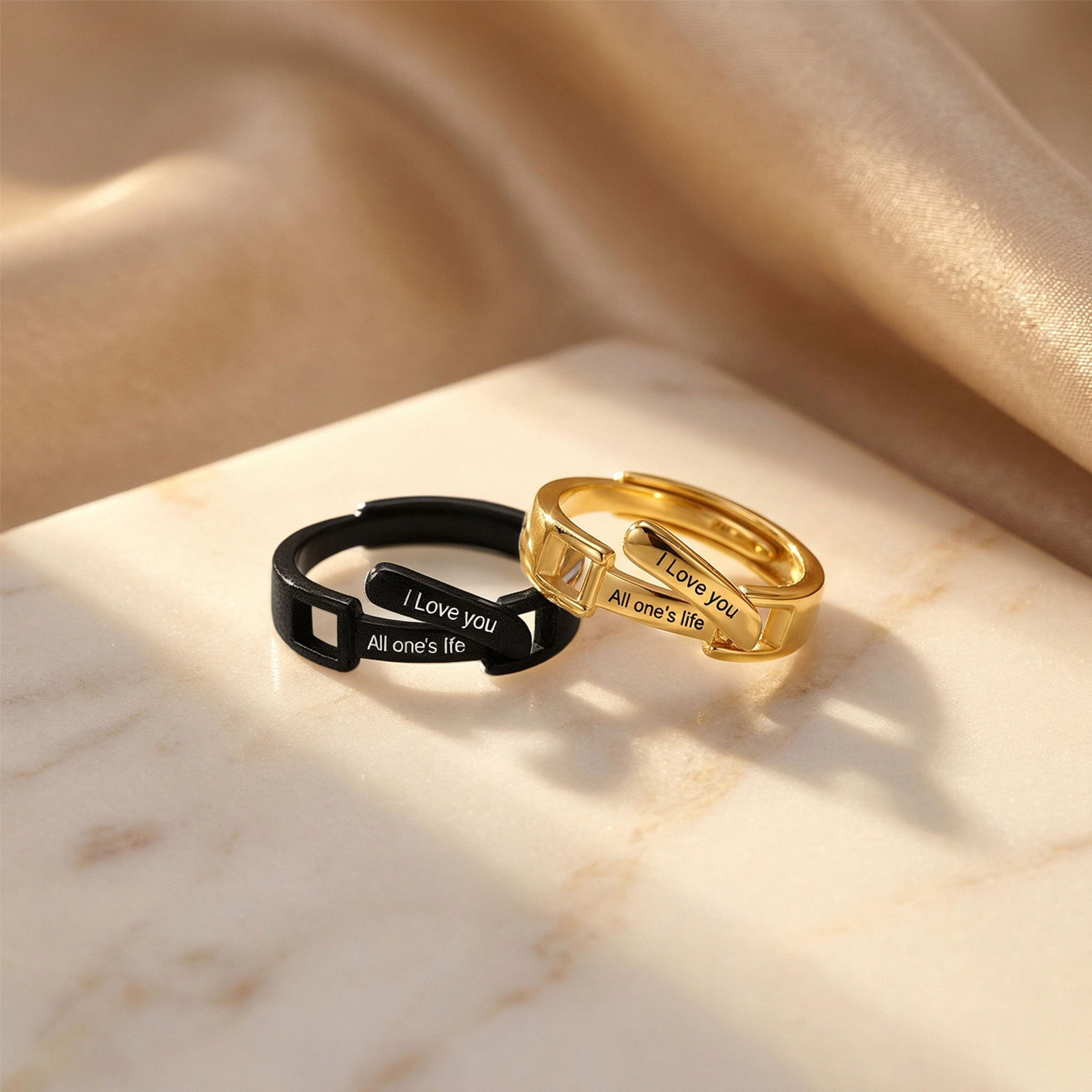 À mon Amour - 2PCS Bague Réglable Couple 4 Textes Personnalisés Alliance｜Jessemade
