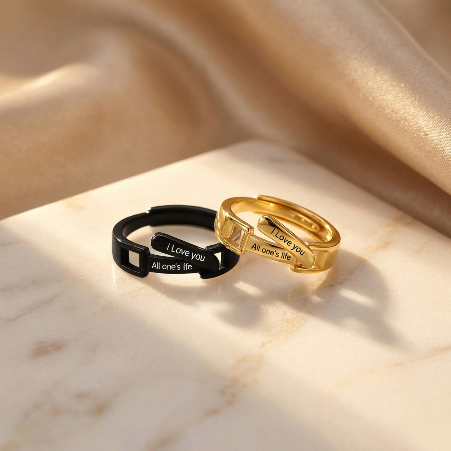 À mon Amour - 2PCS Bague Réglable Couple 4 Textes Personnalisés Alliance｜Jessemade