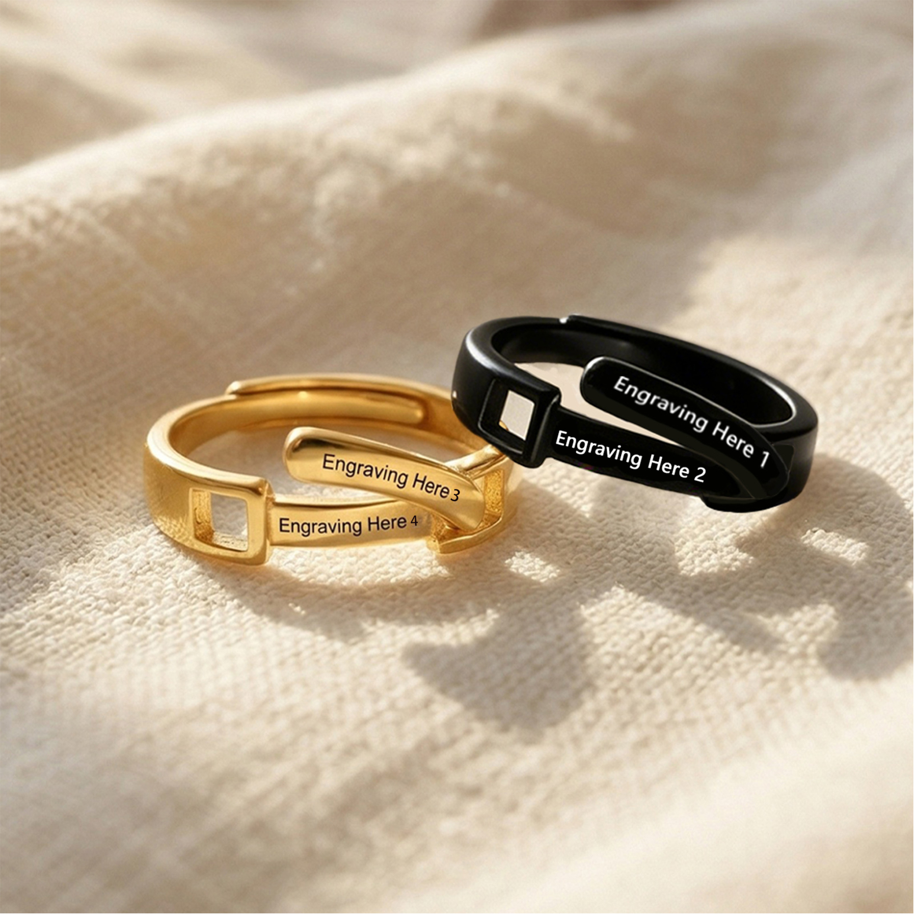 Bague Réglable couple 2PCS 4 textes Personnalisé Alliance｜Jessemade