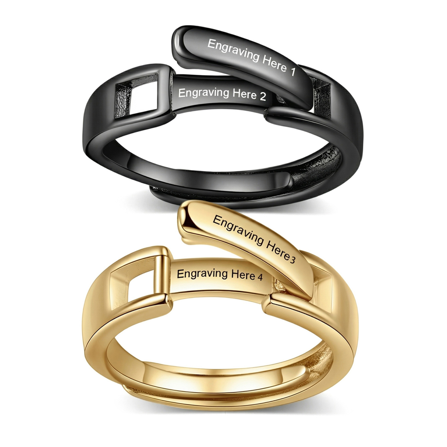 Bague Réglable couple 2PCS 4 textes Personnalisé Alliance｜Jessemade