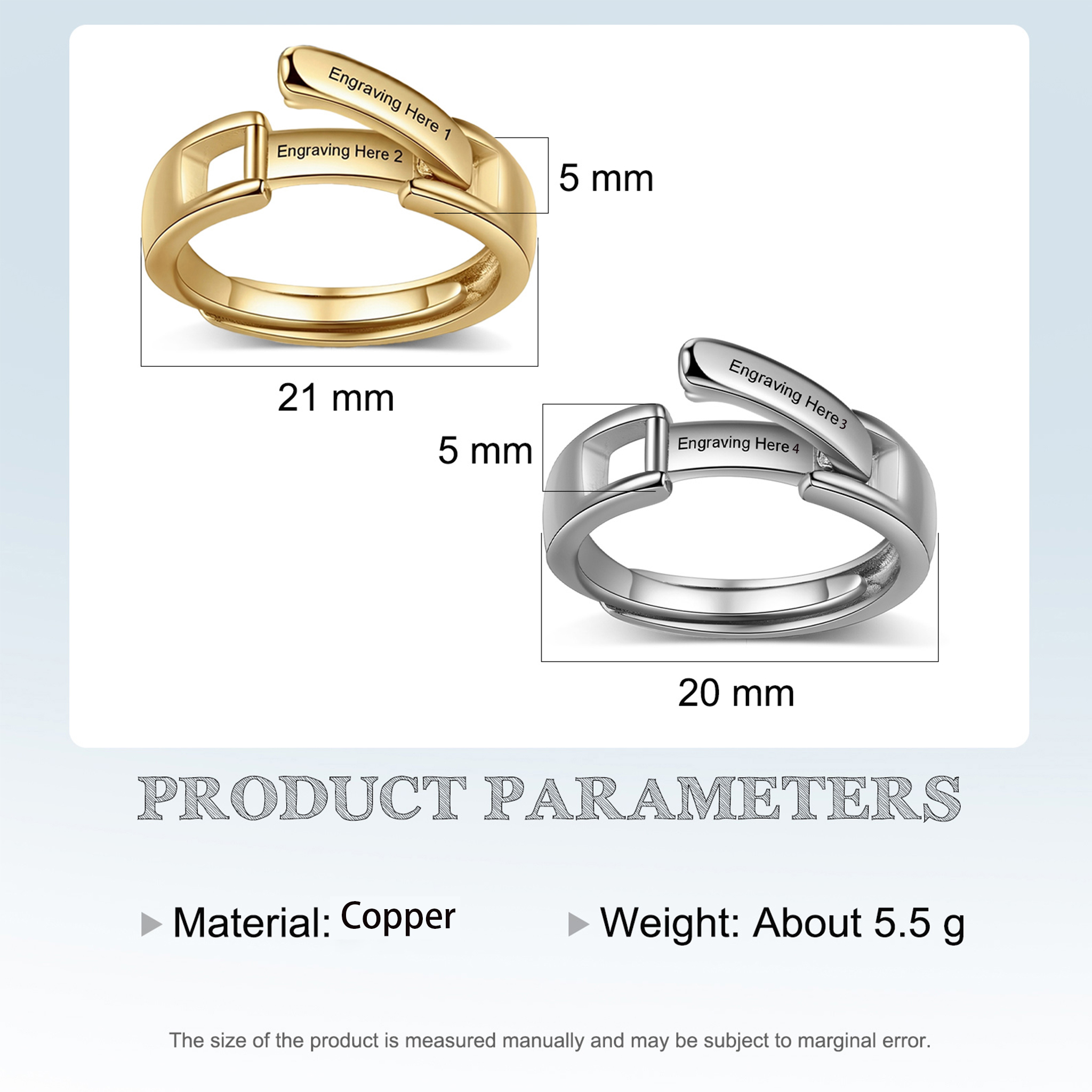 Bague Réglable couple 2PCS 4 textes Personnalisé Alliance｜Jessemade