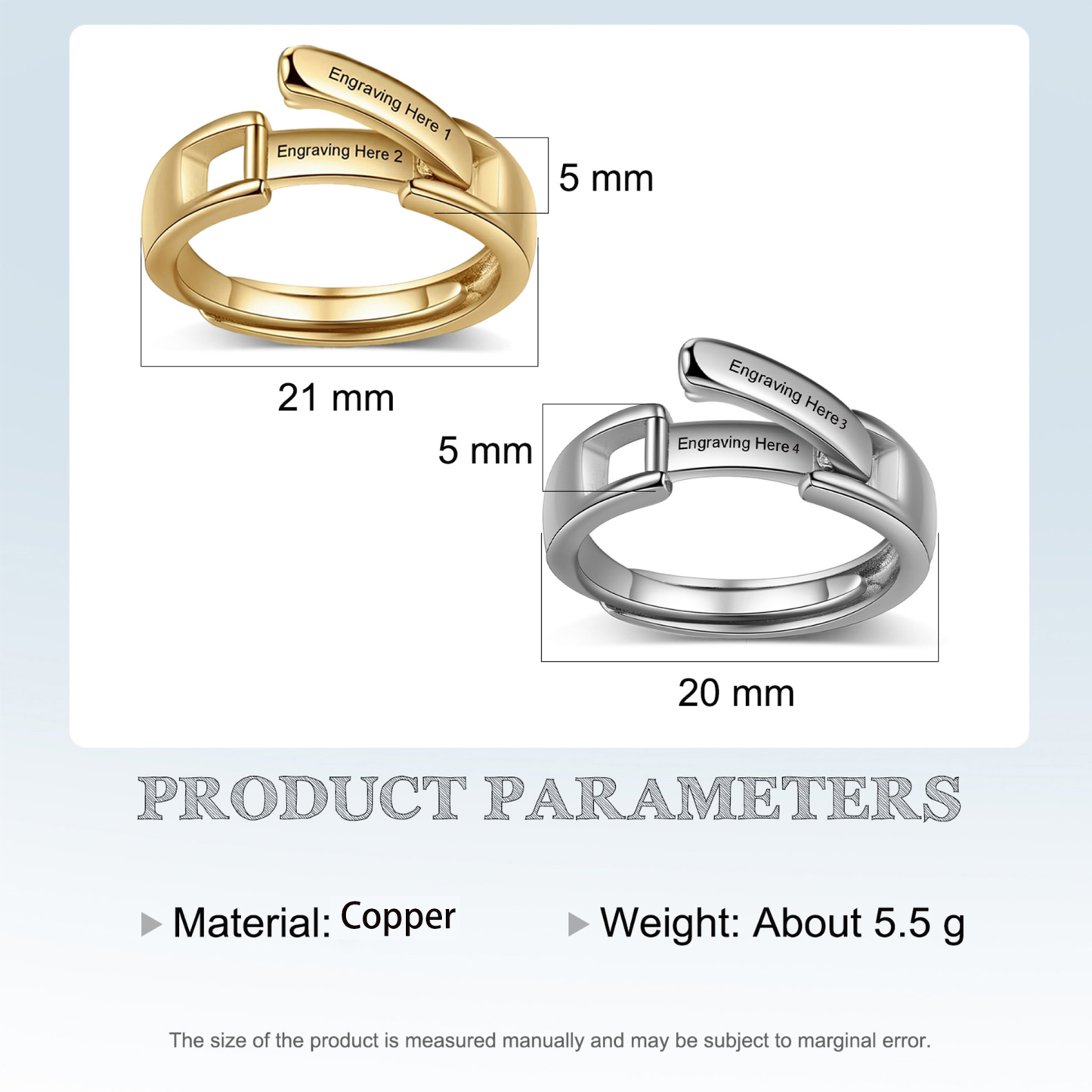 Bague Réglable couple 2PCS 4 textes Personnalisé Alliance｜Jessemade