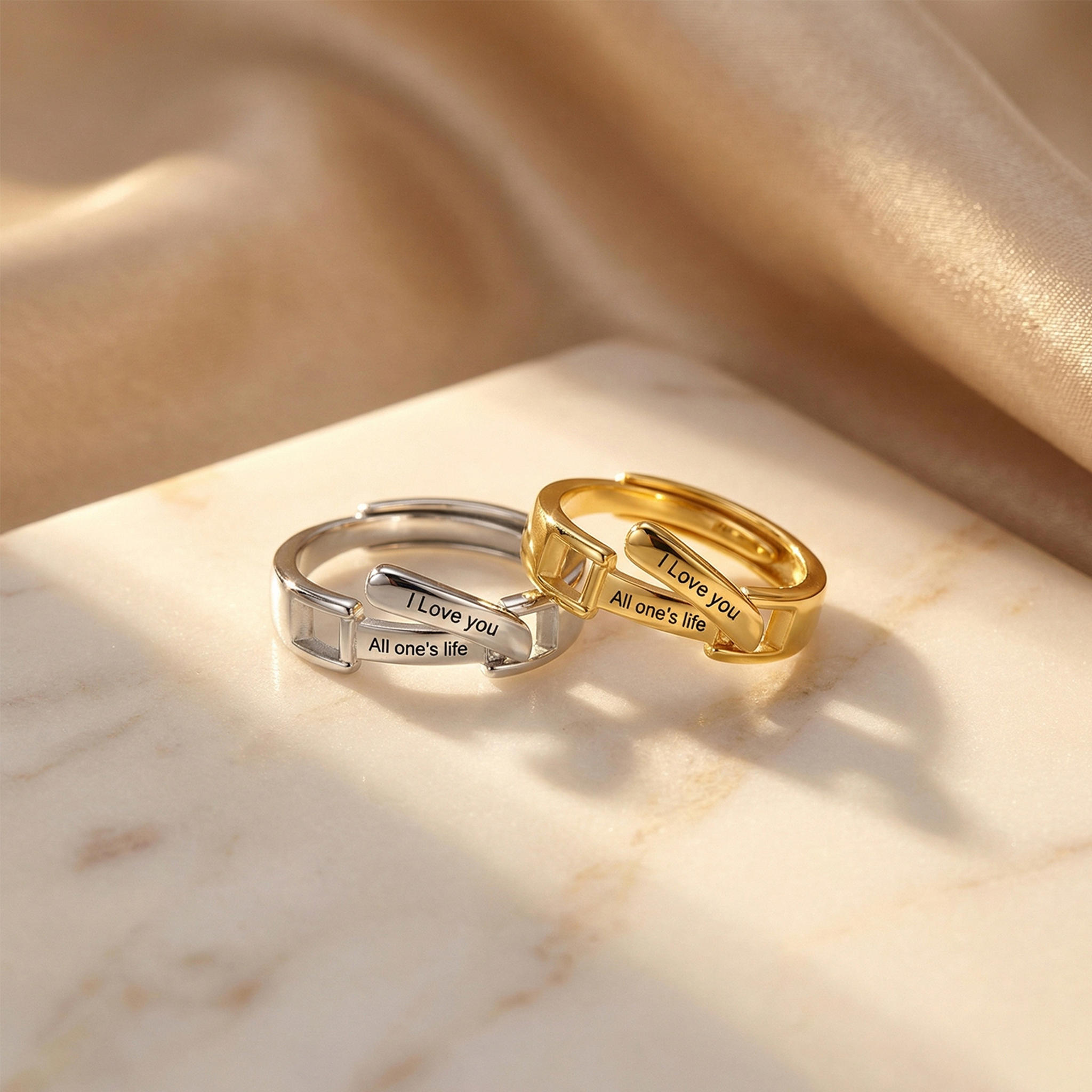 À mon Homme - 2PCS Bague Réglable Couple 4 Textes Personnalisés Alliance