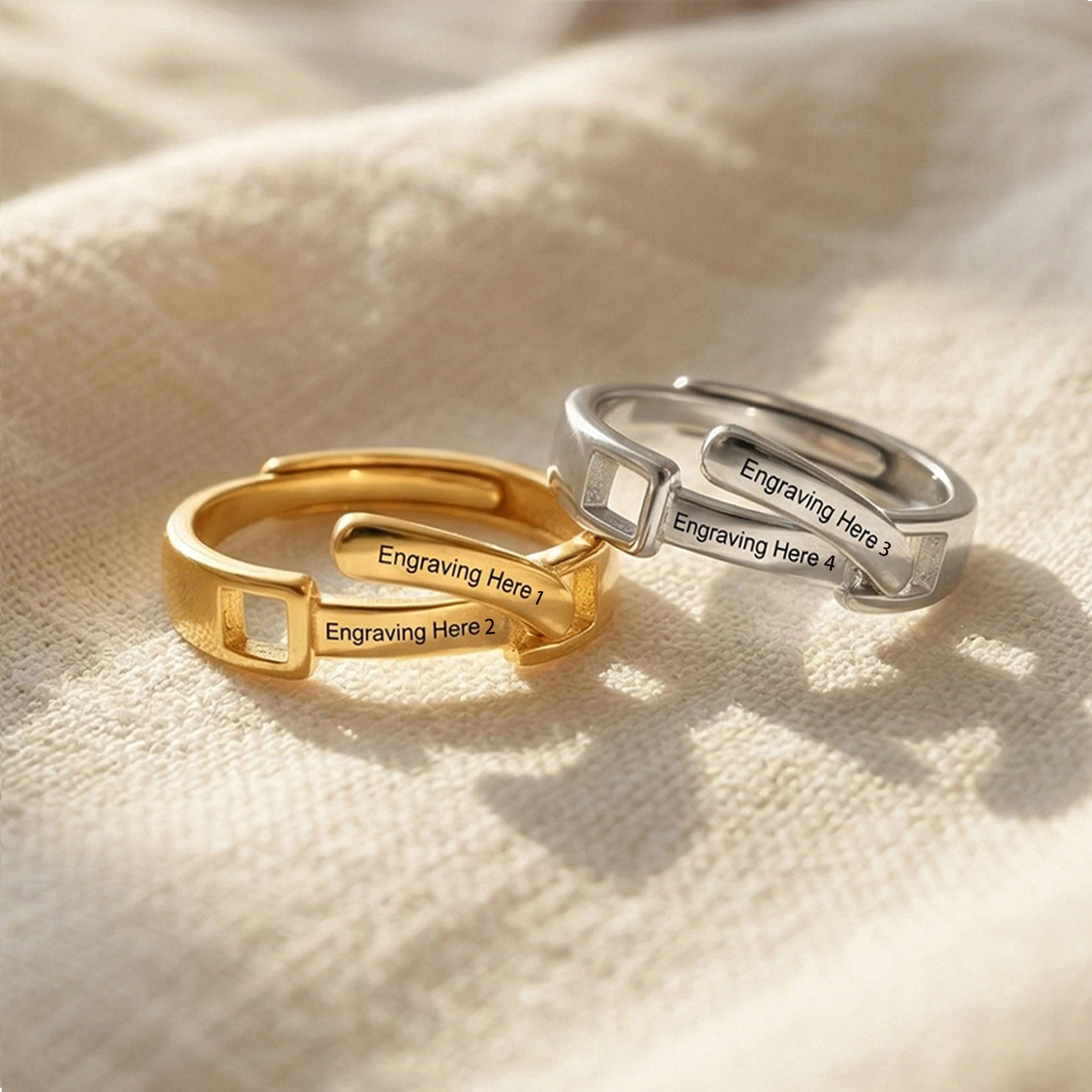 Bague Réglable couple 2PCS 4 textes Personnalisé Alliance｜Jessemade