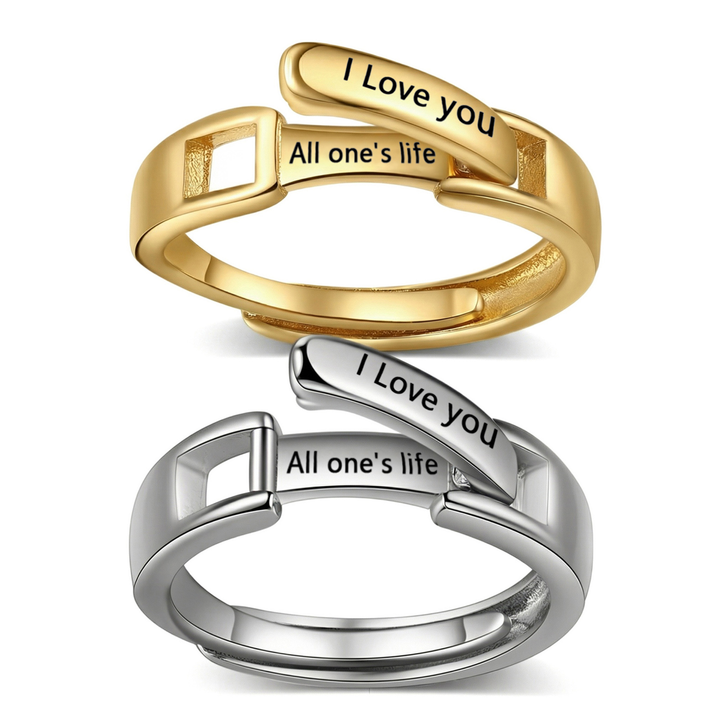 Bague Réglable couple 2PCS 4 textes Personnalisé Alliance｜Jessemade