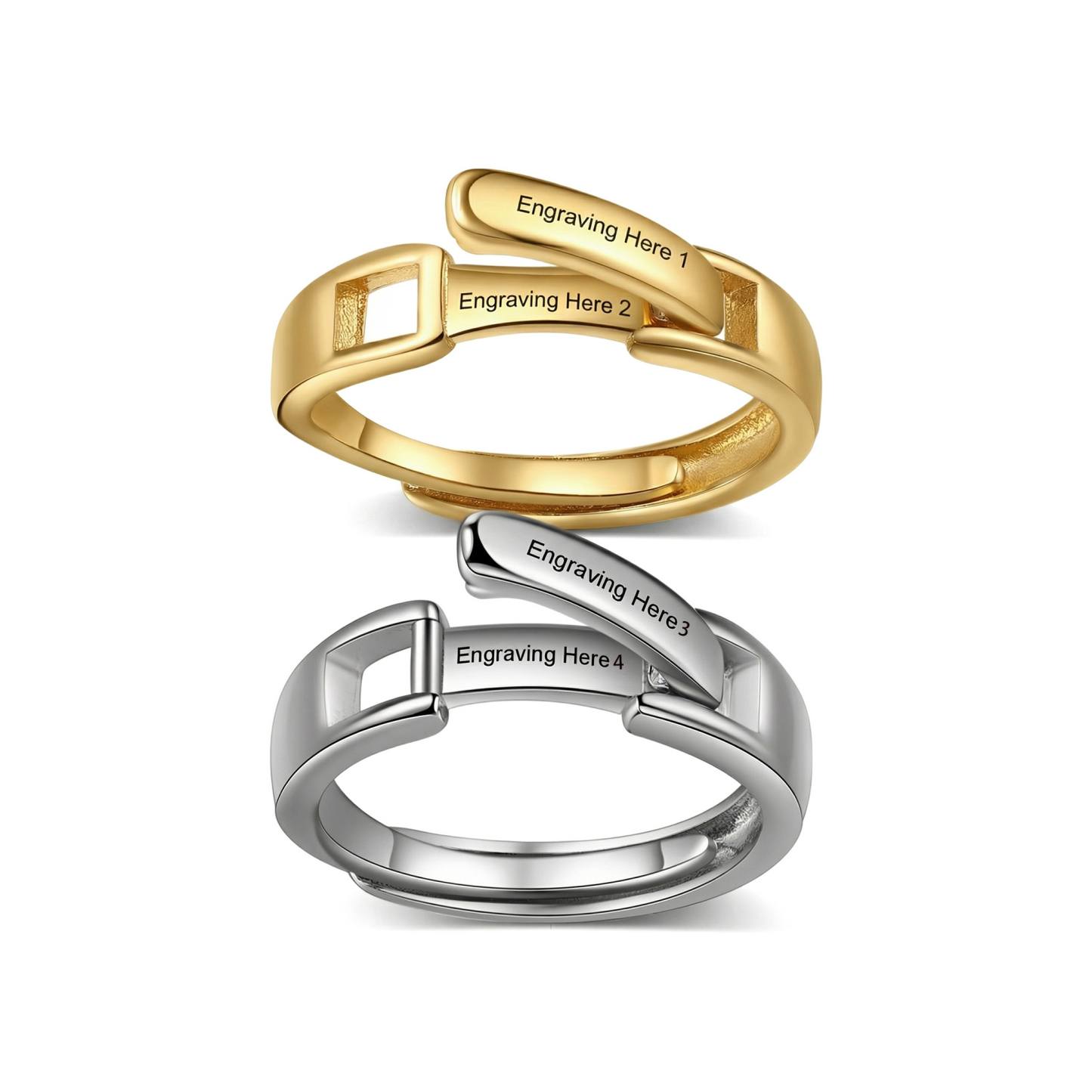 Bague Réglable couple 2PCS 4 textes Personnalisé Alliance｜Jessemade