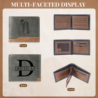 Portefeuille Homme Bicolore Personnalisé en cuir PU, à deux volets, personnalisé avec Photo, Calendrier, Initiales ou Prénom