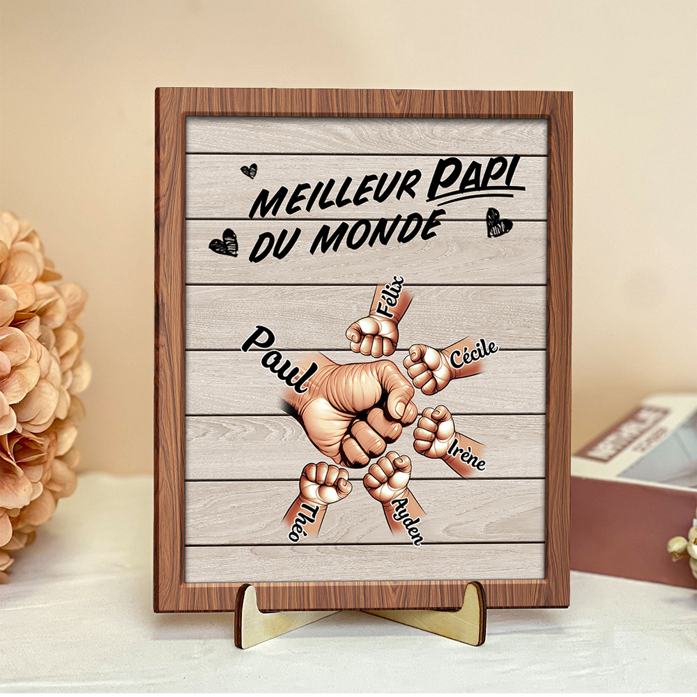 Plaque en Bois Personnalisée avec 2 à 9 Prénoms et Poings, Décoration en bois – Cadeau pour Papi/Papa | Jessemade