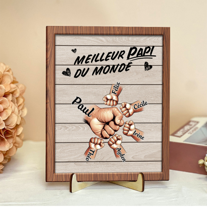 Plaque en Bois Personnalisée avec 2 à 9 Prénoms et Poings, Décoration en bois – Cadeau pour Papi/Papa | Jessemade