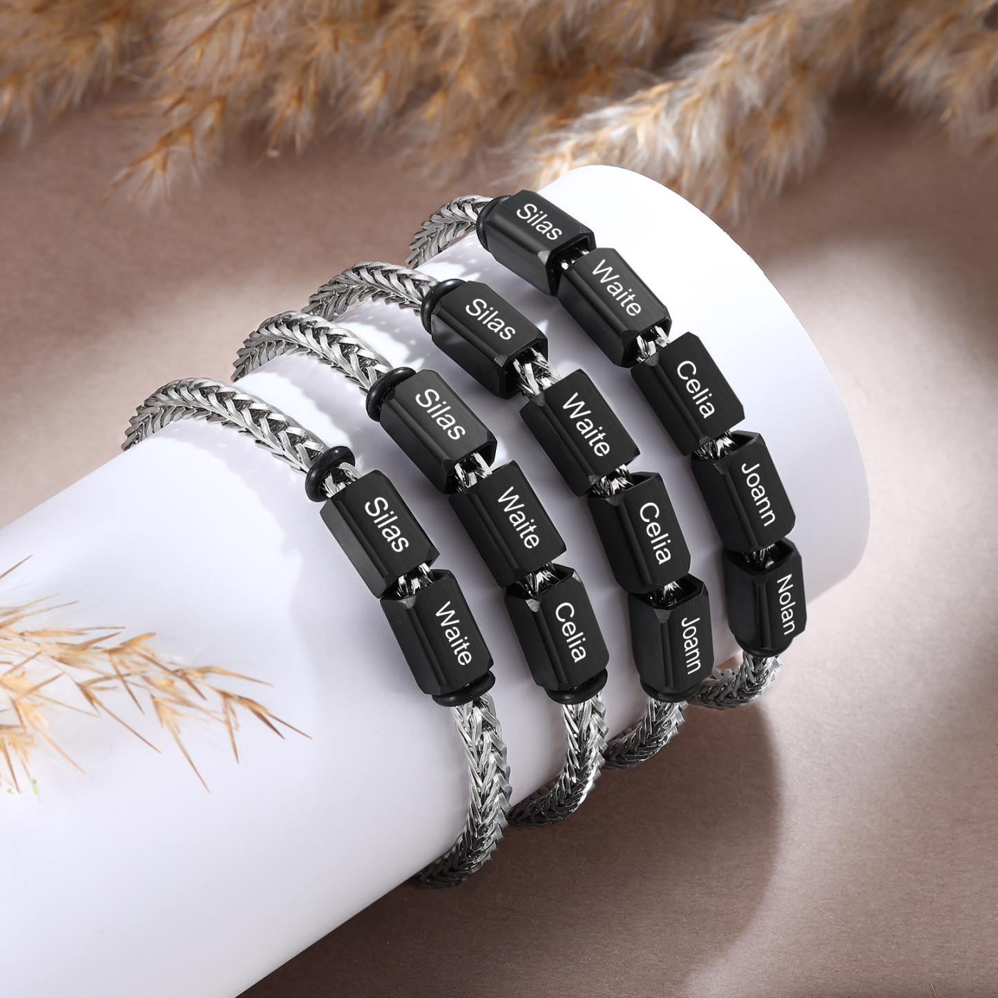 Bracelet en acier inoxydable personnalisé avec 2 à 5 prénoms - Cadeau personnalisé pour homme