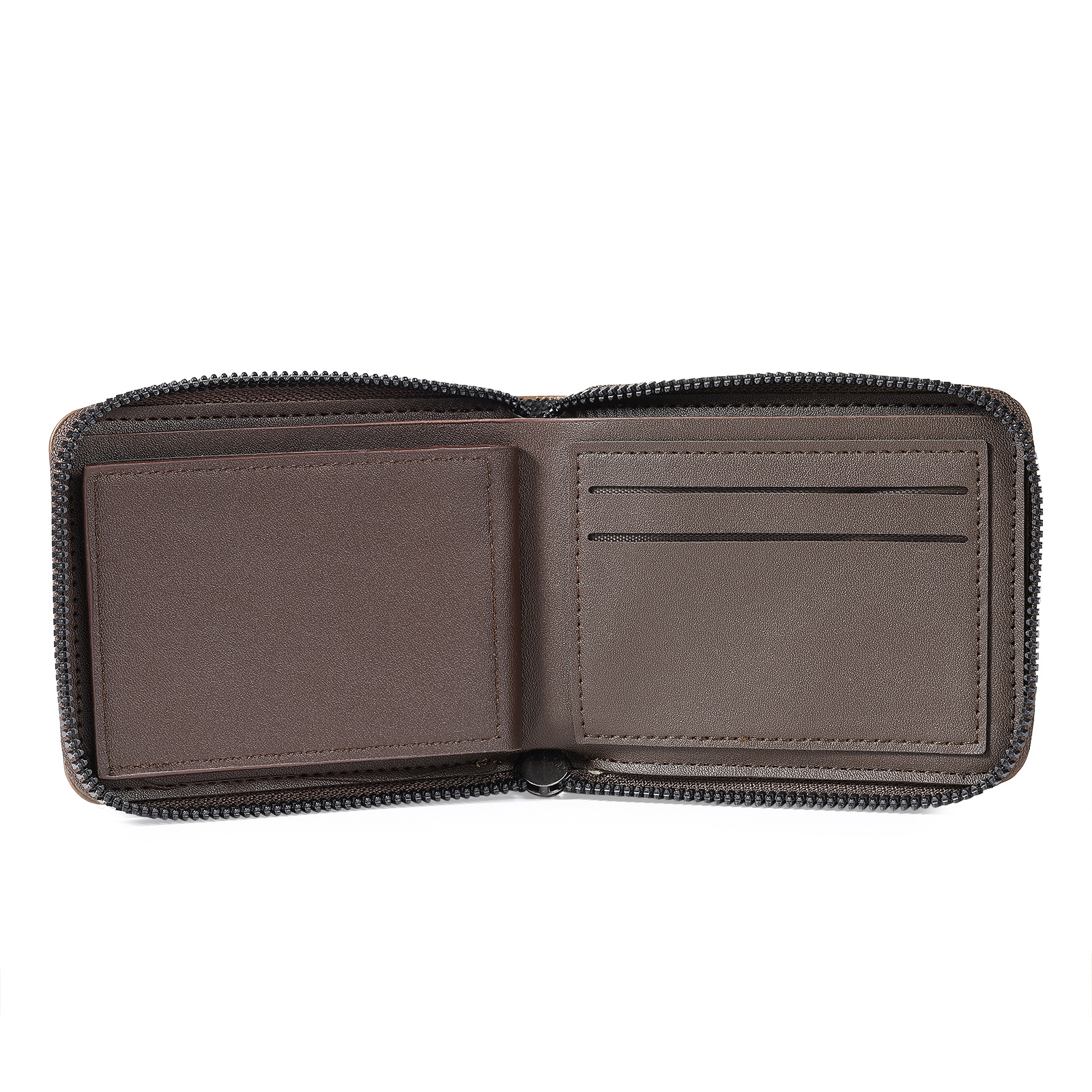 Portefeuille homme personnalisé en cuir PU avec fermeture éclair – avec photo, calendrier ou prénom