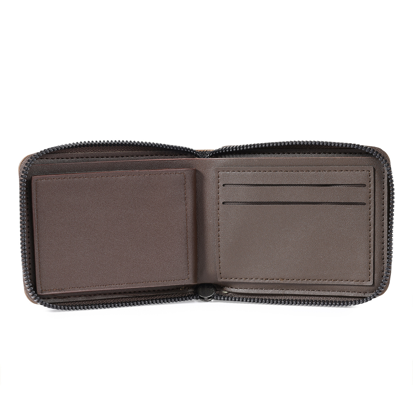 Portefeuille homme personnalisé en cuir PU avec fermeture éclair – avec photo, calendrier ou prénom