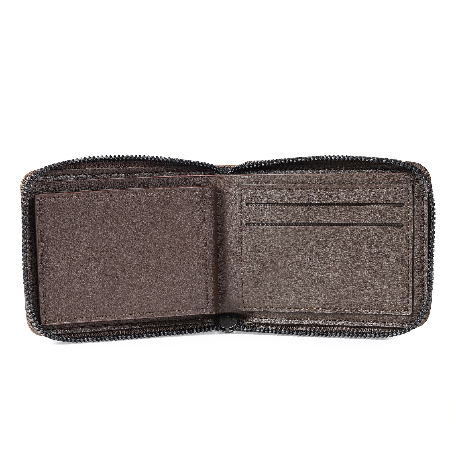 Portefeuille homme personnalisé en cuir PU avec fermeture éclair – avec photo, calendrier ou prénom